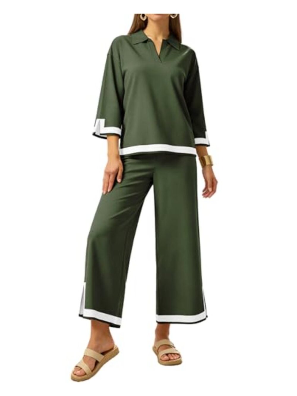 Womens 2 Piece Knit Sweater Top Wide Leg Pants Lounge Set Tracksuit
